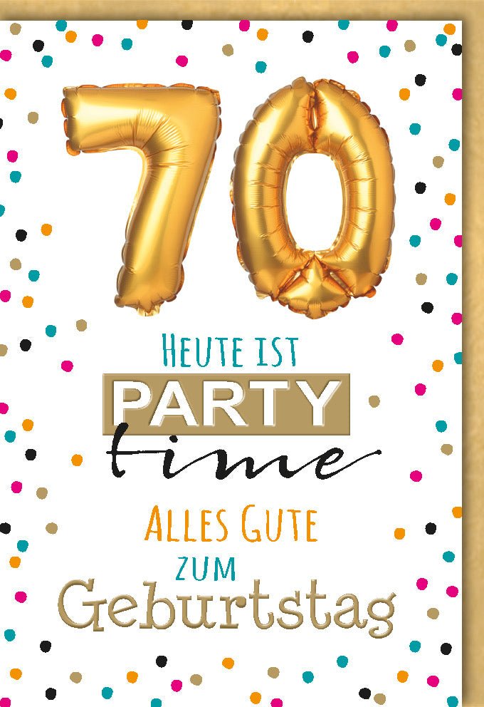 Geburtstagskarte 70 Jahre – Elegantes Design mit Gold & Konfetti für Jubiläumsfeiern – Inkl. Kuvert
