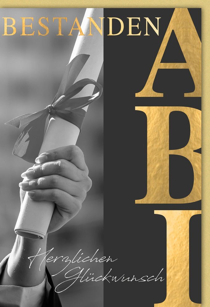 Abitur Glückwunschkarte mit Kuvert: "Bestanden Abi Herzlichen Glückwunsch" – Eleganz mit Folienprägung für Schüler & Studenten