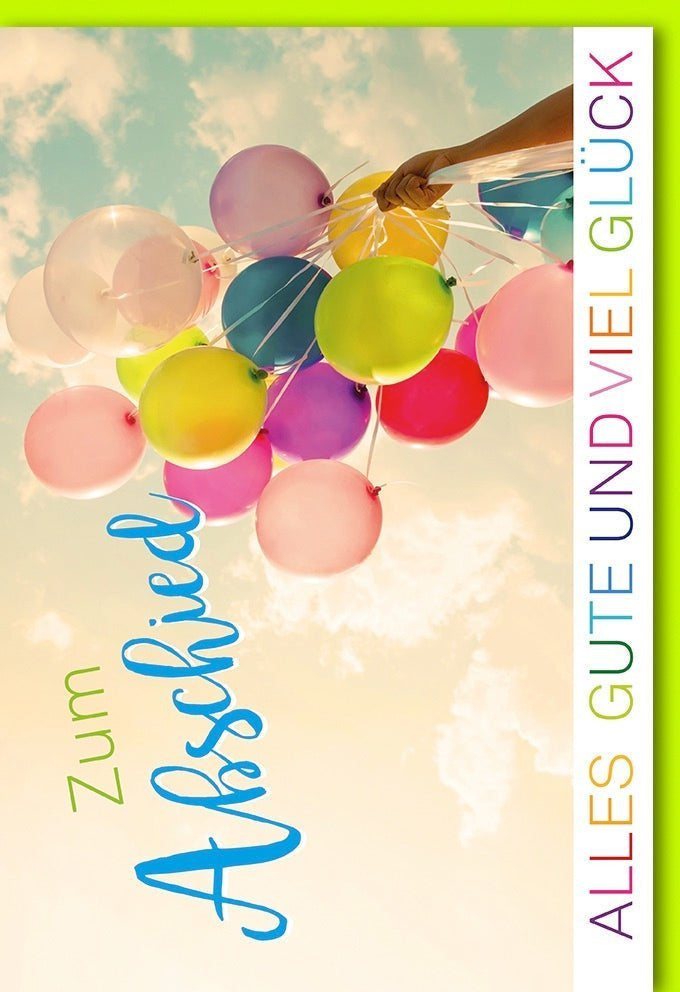 Abschiedskarte Neuanfang: Herzliche Wünsche für neue Kapitel, Himmelsballons & "Alles Gute" Spruch, mit passendem Kuvert