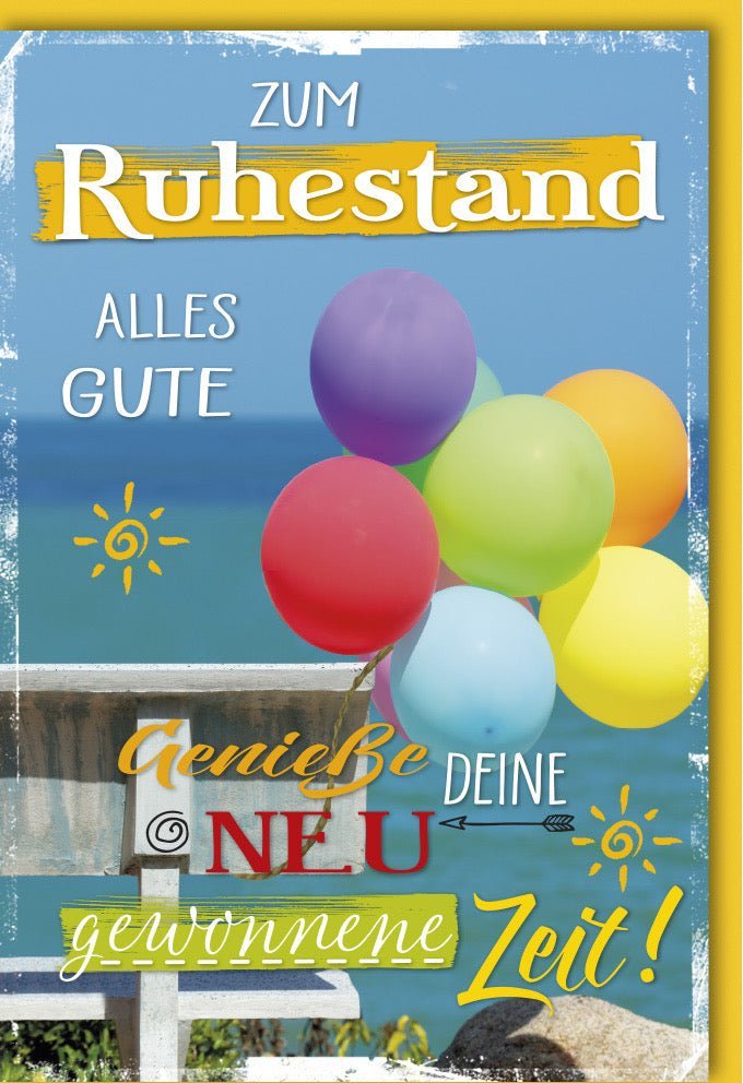 Ruhestandskarte Strandmotiv & Luftballons – La Vida Abschiedskarte mit farblich passendem Kuvert für neuen Lebensabschnitt