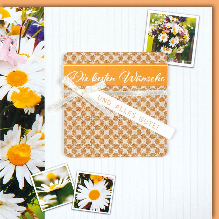 Glückwunschkarte mit Applikation: Zeitlose Botschaft "Die besten Wünsche und alles Gute" für jeden Anlass, mit Kuvert
