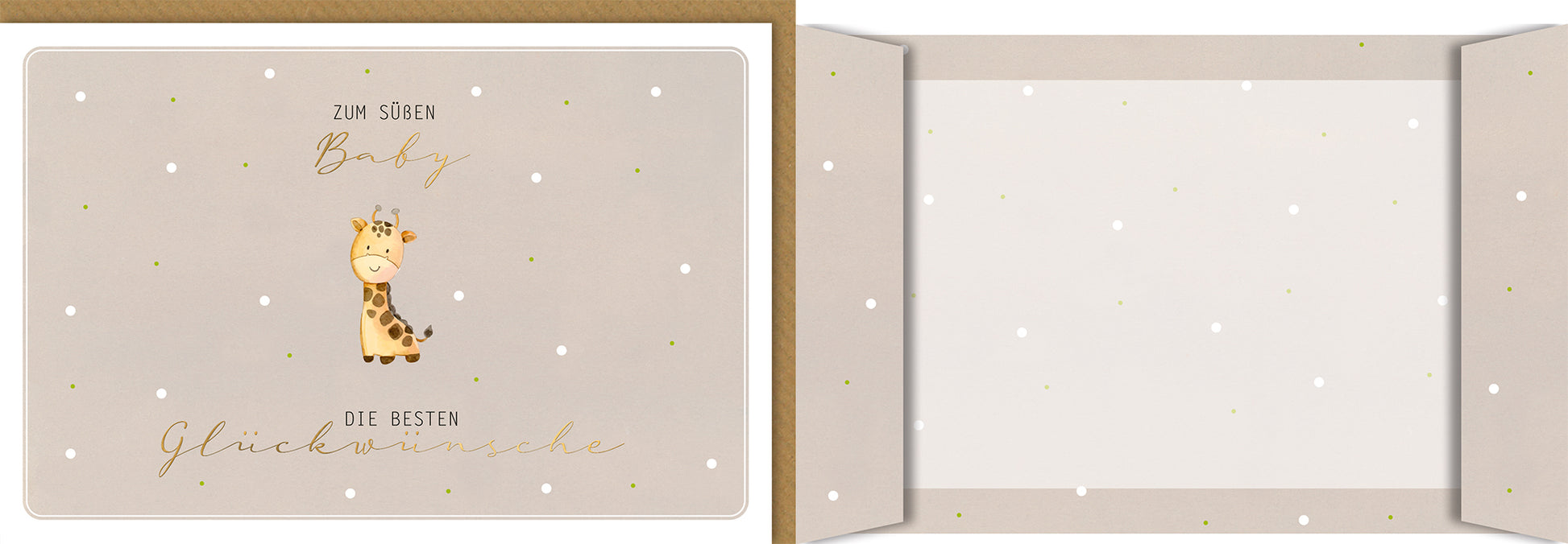 Babykarte Geburt: Süße Giraffe in warmen Beigetönen mit goldener Schrift