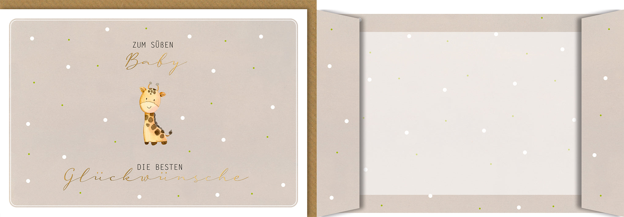 Babykarte Geburt: Süße Giraffe in warmen Beigetönen mit goldener Schrift