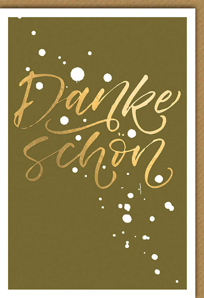 Dankeskarte in Olivgrün mit Goldschrift und Spritzern – Elegante Karte für stilvolle Danksagungen