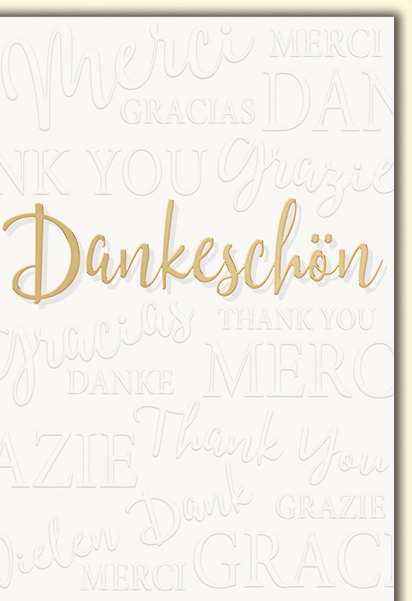 Dankeskarte mit elegantem Schriftzug in Gold auf weißem Hintergrund – Stilvolle Danksagungskarte