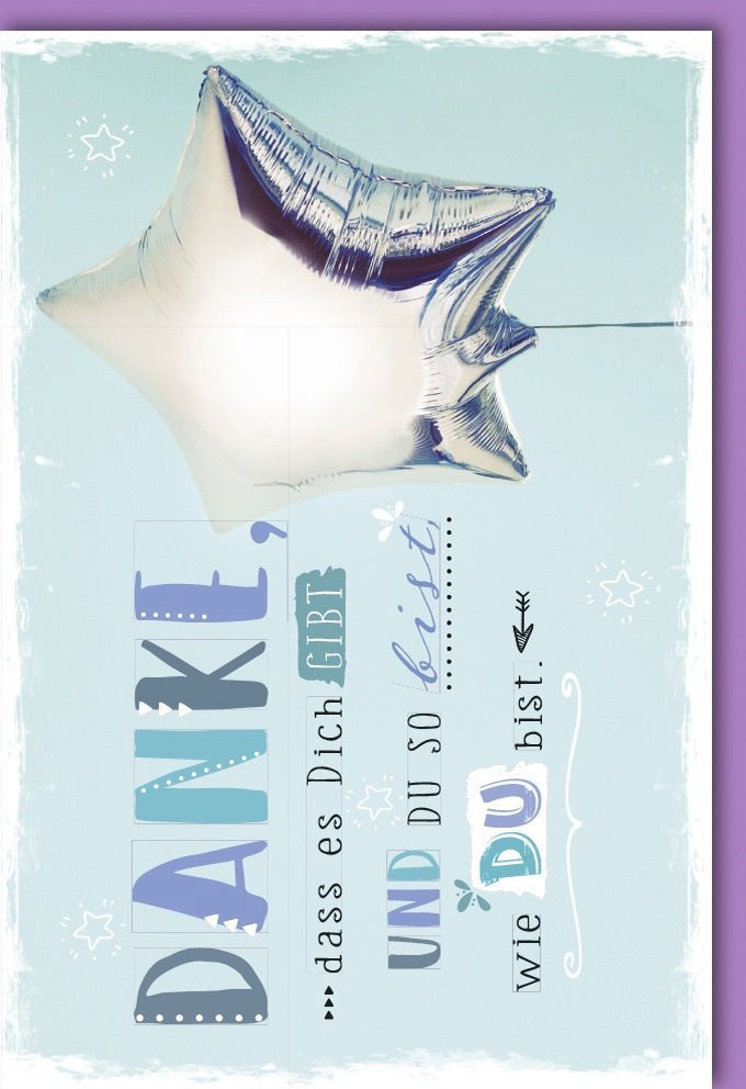 Dankeskarte mit Sternen & Ballon - Silberglanz Design für Wertschätzung & persönliche Botschaften, inkl. farblich passendem Kuvert