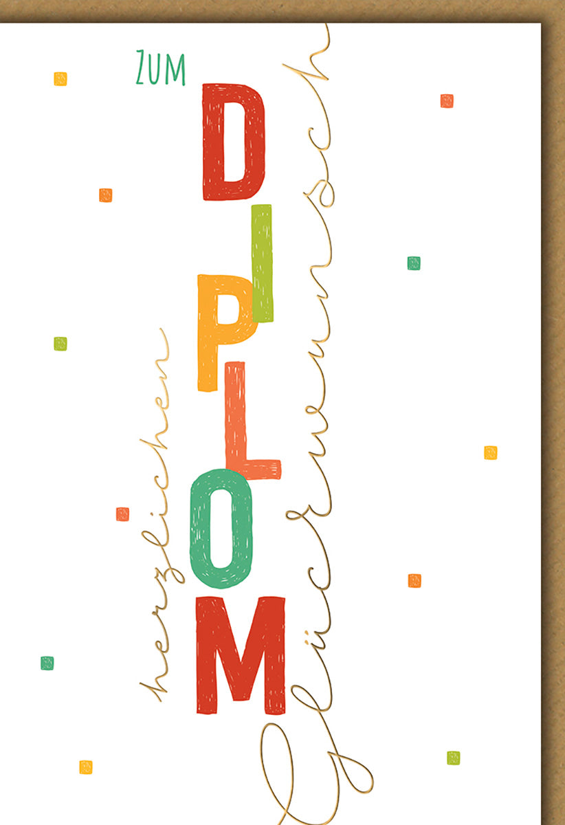 Diplomkarte – Bunte Buchstaben im modernen Design, Glückwünsche zum Abschluss für Absolventen