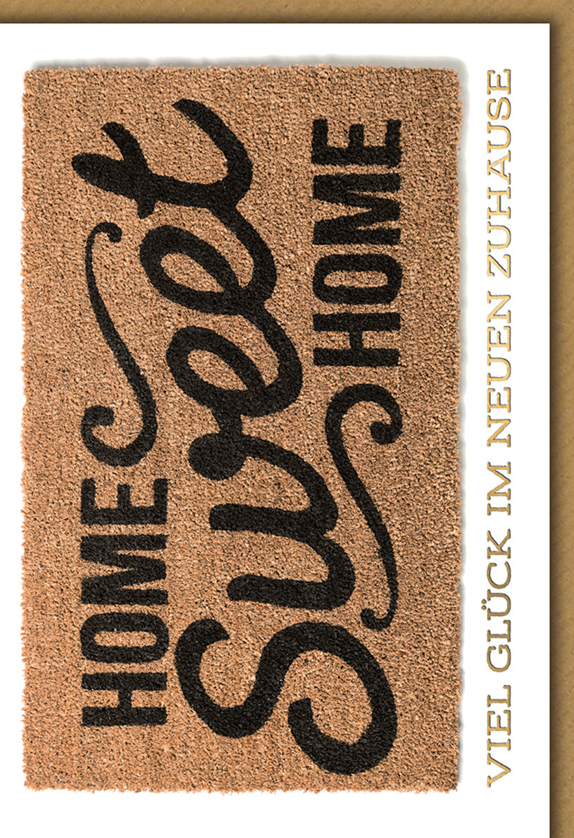 Einzugskarte "Home Sweet Home" – Stilvolle Typografie in Schwarz auf Naturbraun, Glückwünsche zum neuen Zuhause