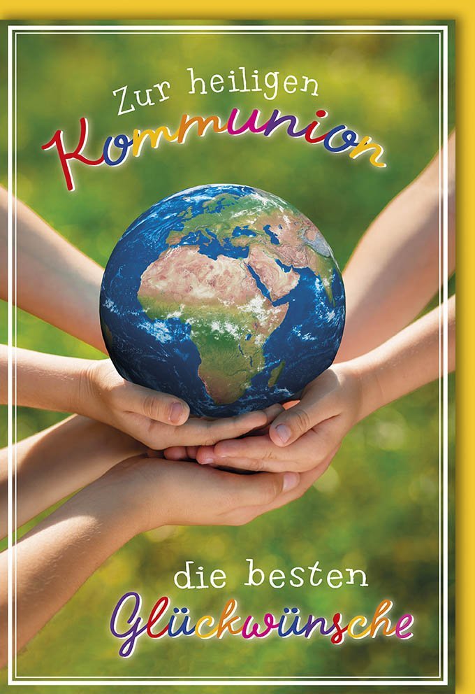 Erstkommunion Karte mit Weltkugel-Motiv & Kuvert – Spirituelle Grüße für Kinder, Segenswünsche zur kirchlichen Feier