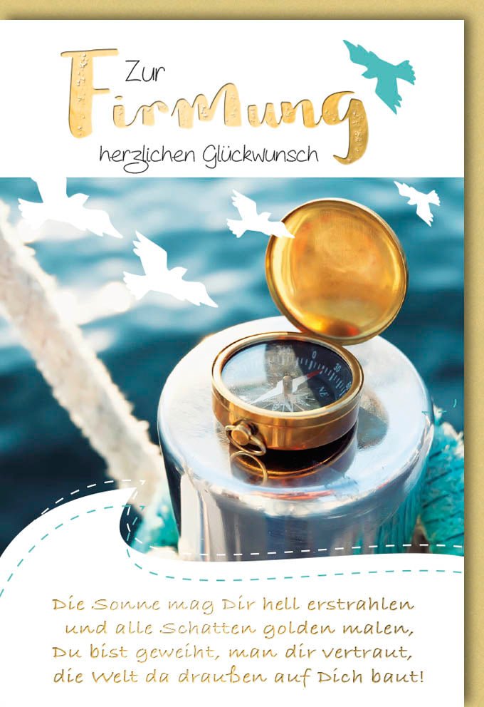 Firmungskarte: Leuchtturm & Segelboot Design mit Kompass & Folienprägung – Maritime Glückwünsche & Inspiration für den Glaubensweg mit Kuvert