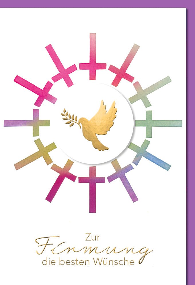 Firmungskarte – Spirituelle Glückwünsche mit Taube und Naturkarton, veredelt mit Applikation & Folienprägung. Inklusive Kuvert.