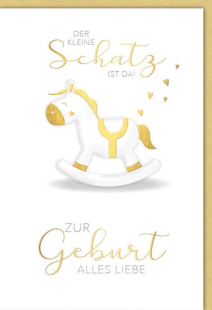 Geburtskarte – Eleganter Willkommensgruß "Der kleine Schatz ist da!" für Neugeborene, inklusive farblich passendem Kuvert