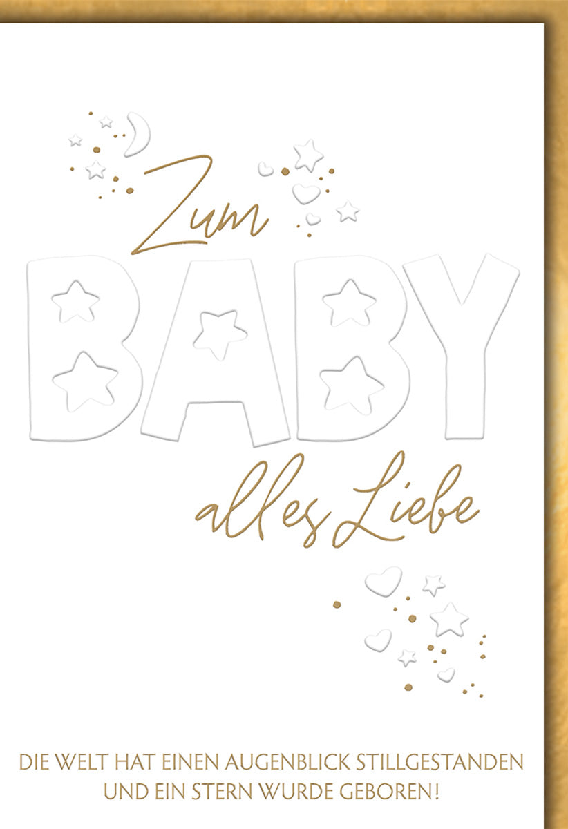 Geburtskarte: Elegantes Design mit goldenen Sternen und Mond für Neugeborene - Liebevolle Botschaft