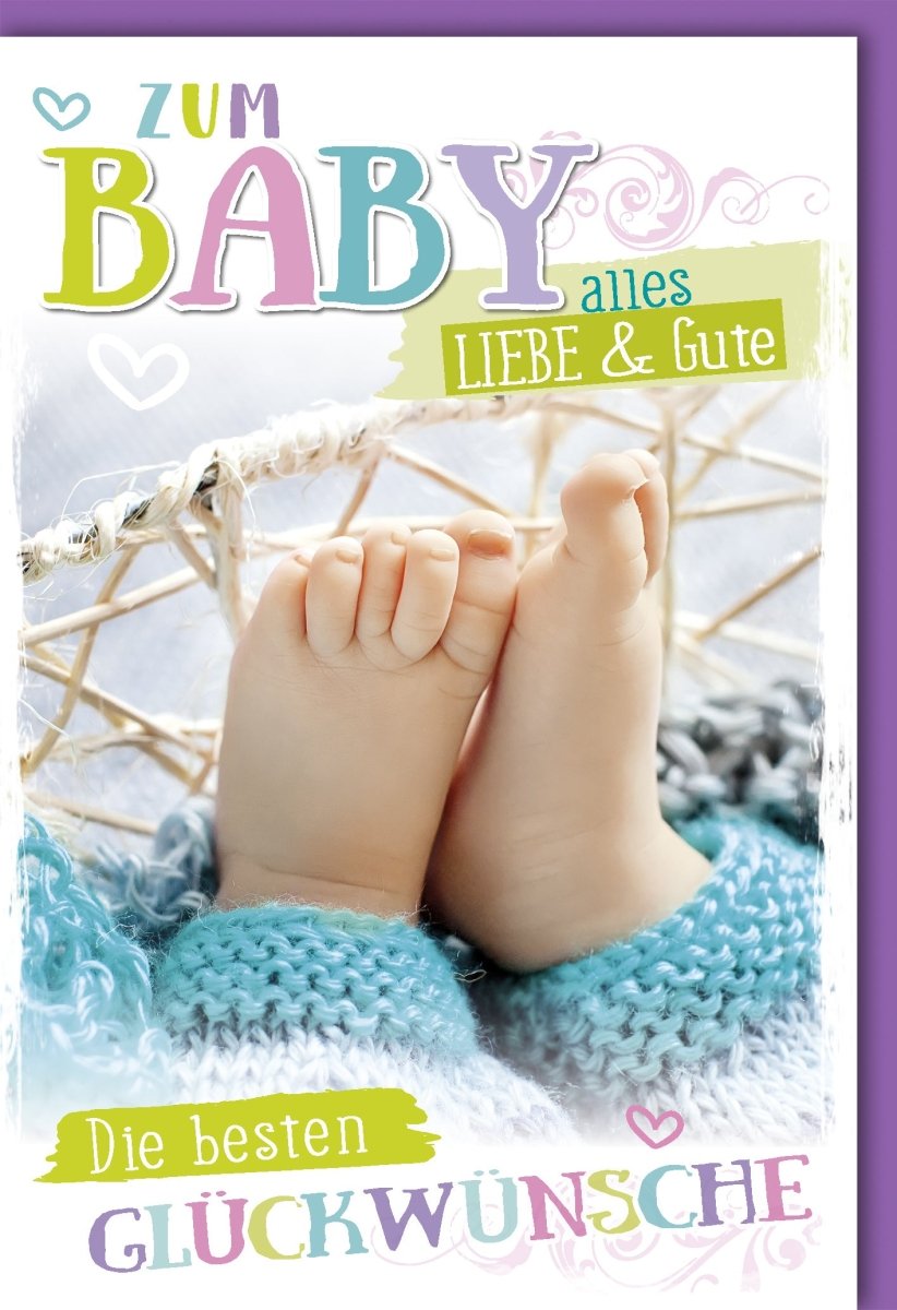 Geburtskarte "Zum Baby alles Liebe & Gute" mit Babyfüßen Motiv – La Vida Kollektion & passendem Kuvert für Neugeborene