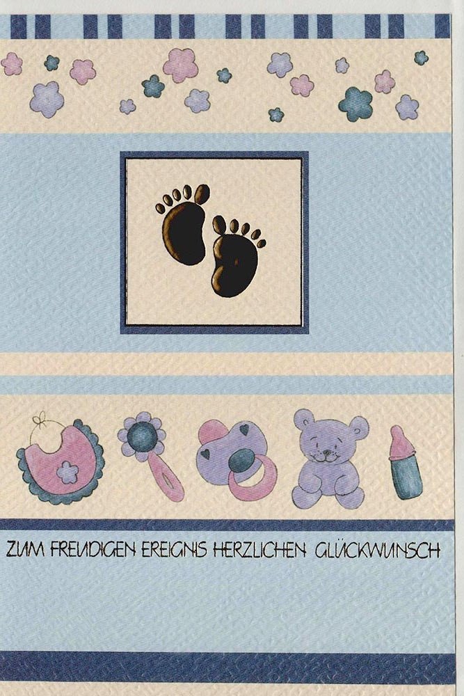 Geburtskarte Junge Blau – Edles Design mit Blind- & Folienprägung auf hochwertigem Papier, inkl. Kuvert – Zum freudigen Ereignis Glückwünsche