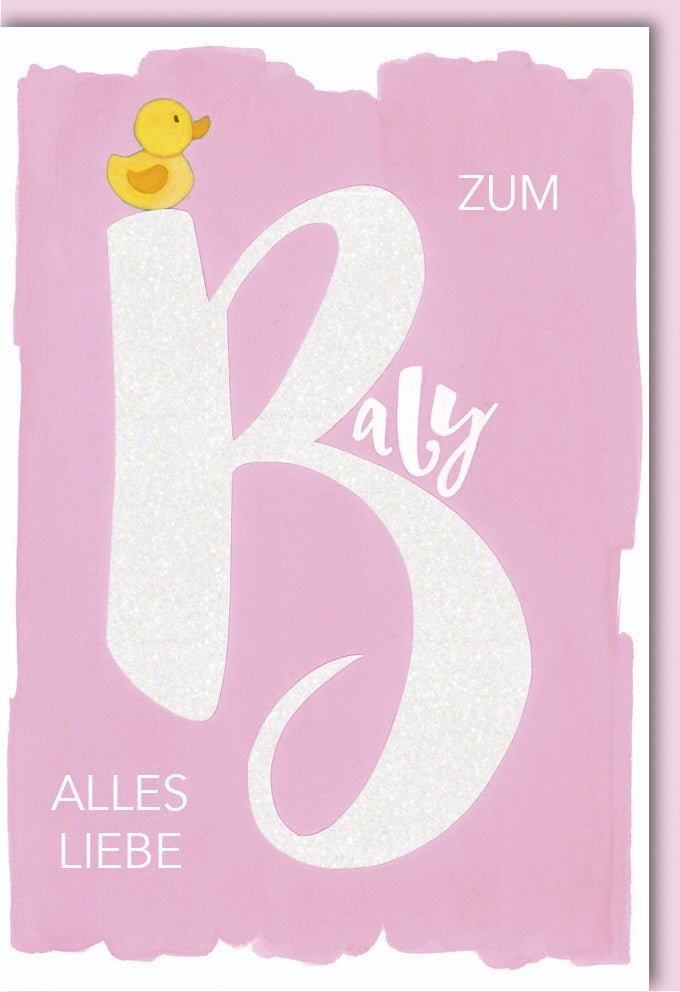 Geburtskarte Baby Mädchen: Rosa Glitzer-Ente auf Naturkarton – Herzlicher Gruß zur Geburt & Babyshower-Geschenk mit Kuvert