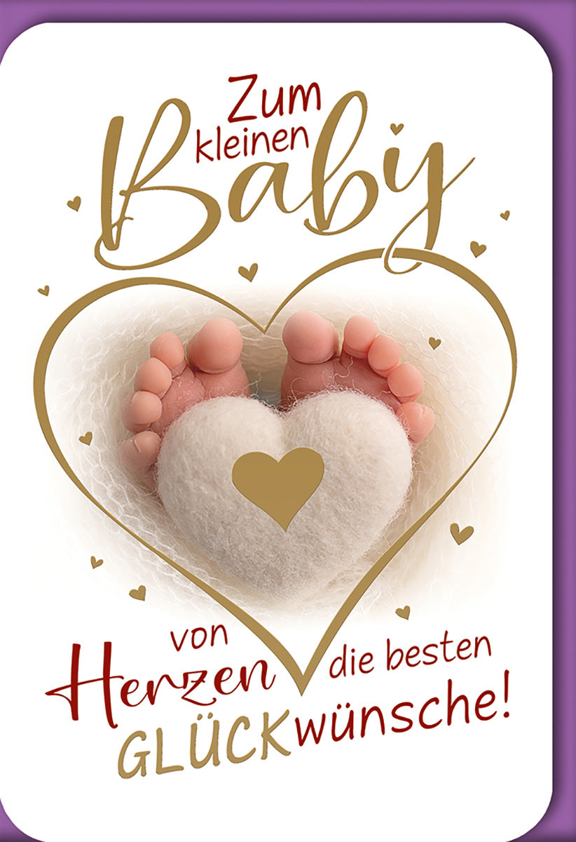 Geburtskarte: Niedliche Babyfüße im Herzrahmen - Liebevolle Glückwünsche zur Geburt in sanften Farben