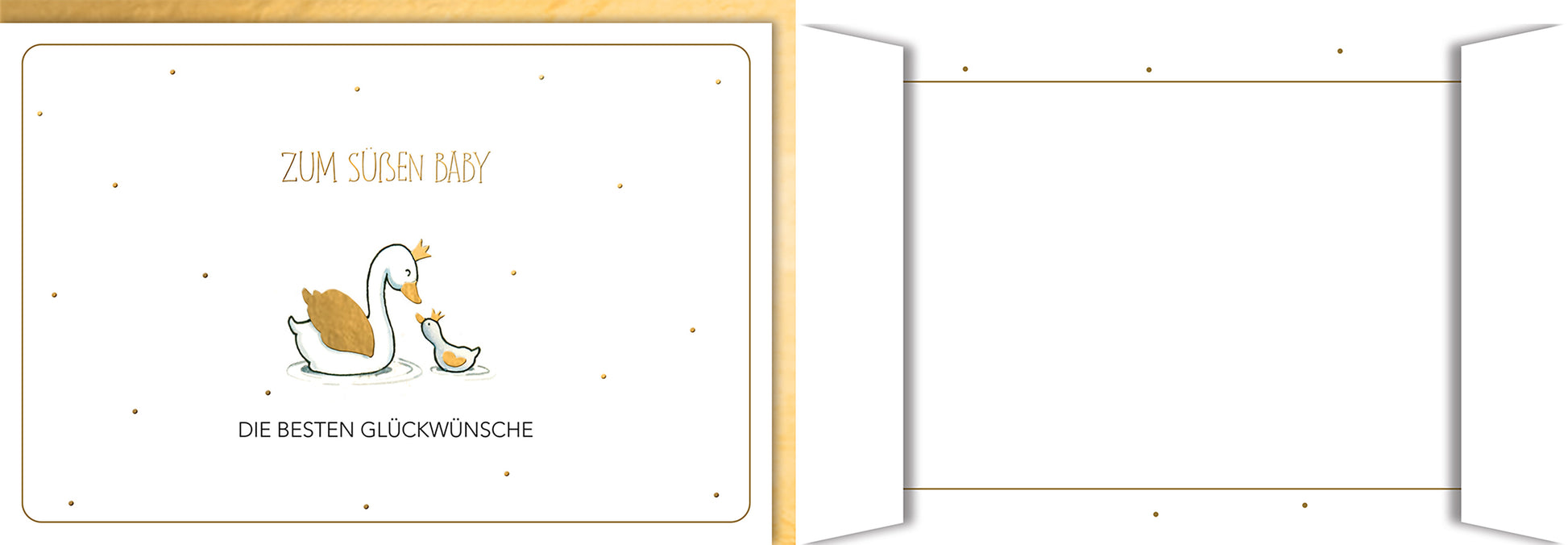 Geburtskarte: Niedliche Entenfamilie mit Goldakzenten – Herzliche Glückwünsche zur Geburt eines Babys