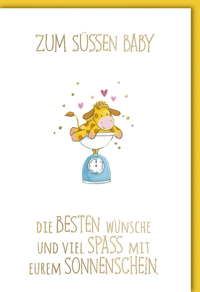 Geburtskarte – Sonnenschein Design in Gelb & Naturkarton, für Jungen & Mädchen, inkl. Kuvert – Herzliche Glückwünsche zur Elternschaft