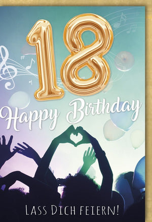18. Geburtstagskarte La Vida – Feierliche Volljährigkeit mit Ballons, Musik & Gold Konfetti für unvergessliche Momente