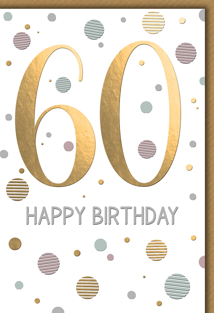 Geburtstagskarte 60. Geburtstag: Goldene Zahlen mit modernen Confetti-Punkten