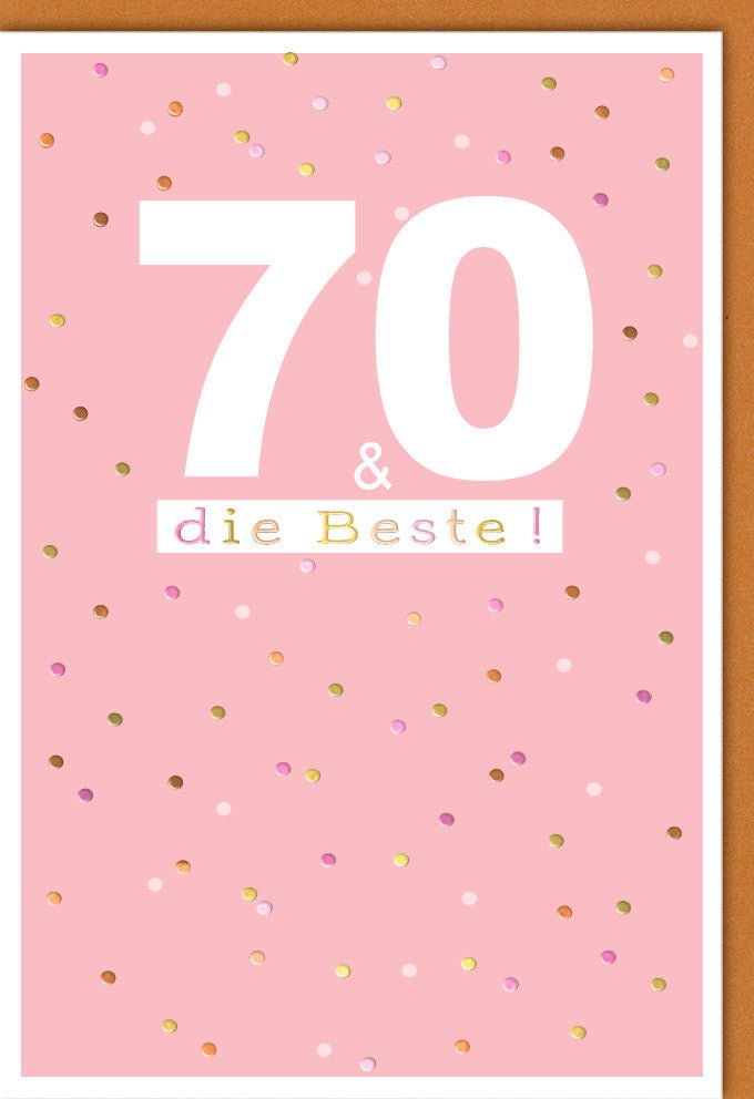 Geburtstagskarte 70. Geburtstag Frau – Elegantes Rosa Gold Konfetti Design mit Folienprägung für Oma & Mutter, inkl. Kuvert