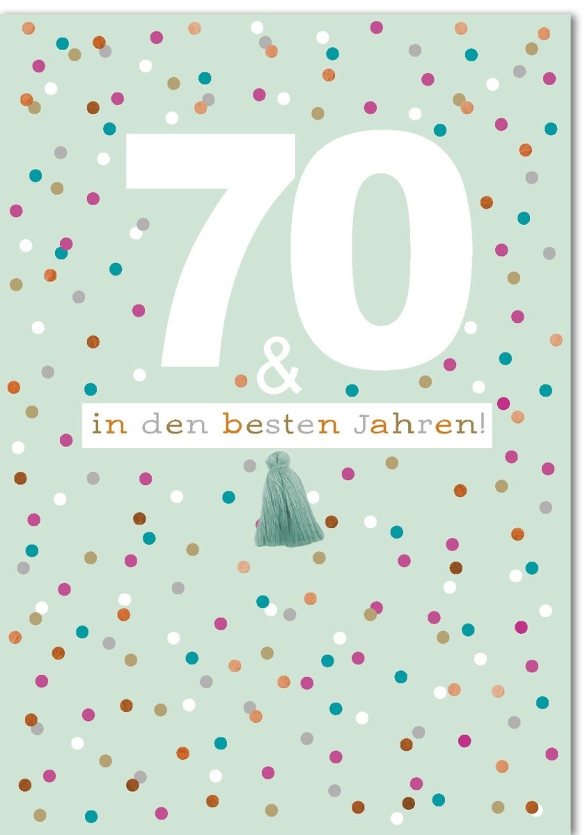 Glückwunschkarte 70. Geburtstag: XXL-Design mit bunten Punkten & Applikation – Für unvergessliche Jubiläumsfeier