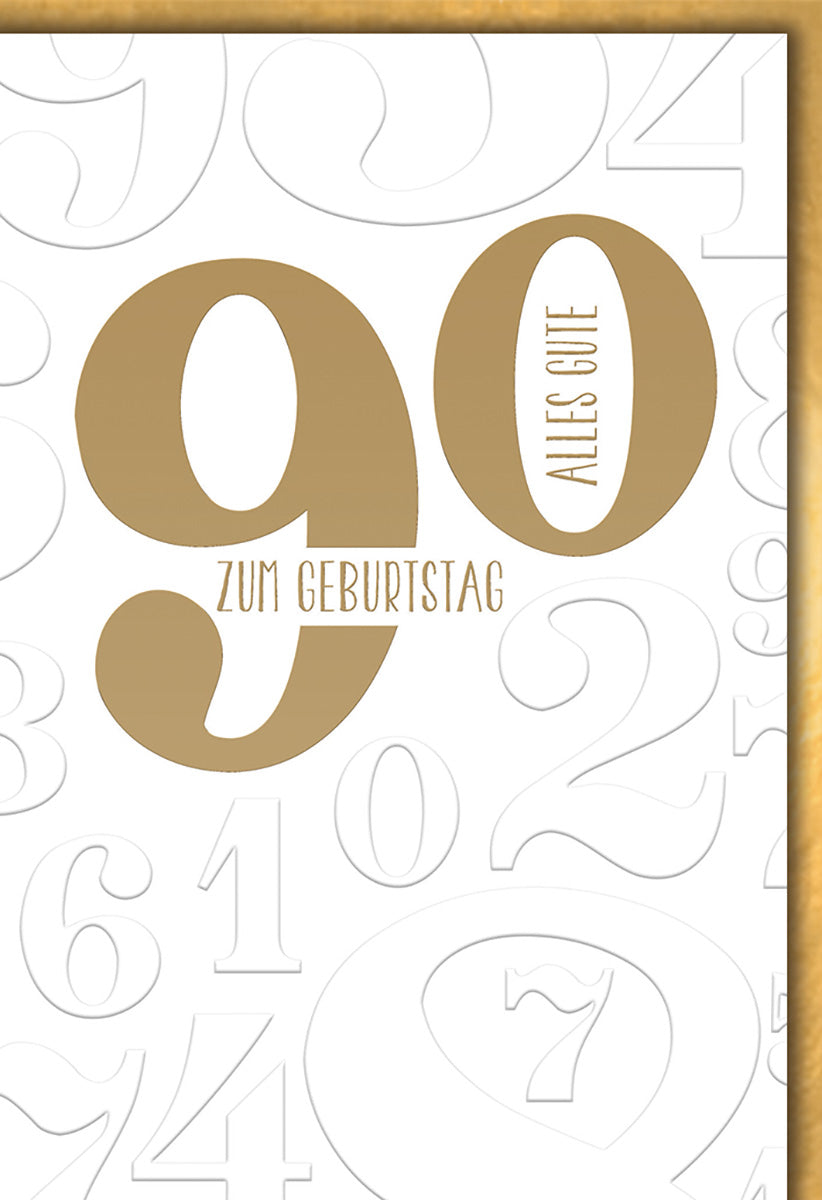 Geburtstagskarte 90. Geburtstag: Elegantes Design in Gold und Weiß mit stilvollem Zahlenmotiv