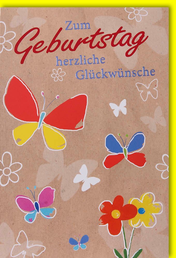 Geburtstagskarte: Blumen & Schmetterlinge – Festlicher Gruß mit Folienprägung und Kuvert für besondere Wünsche
