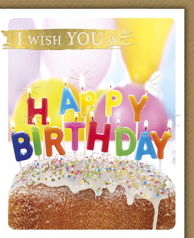 Geburtstagskarte "Happy Birthday" mit Torte & Ballons – Feierliche Grußkarte mit Kuvert und Folienprägung