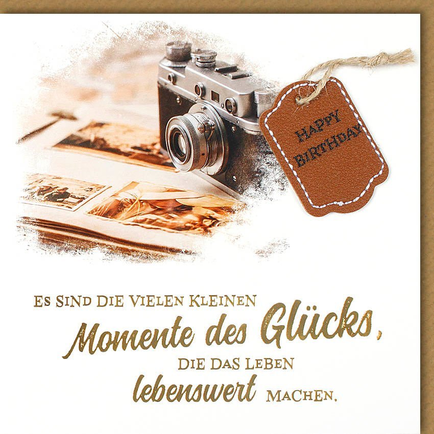 Geburtstagskarte: Kleine Glücksmomente & herzlicher Spruch "Es sind die vielen kleinen Momente des Glücks..." – Mit Applikation & Kuvert