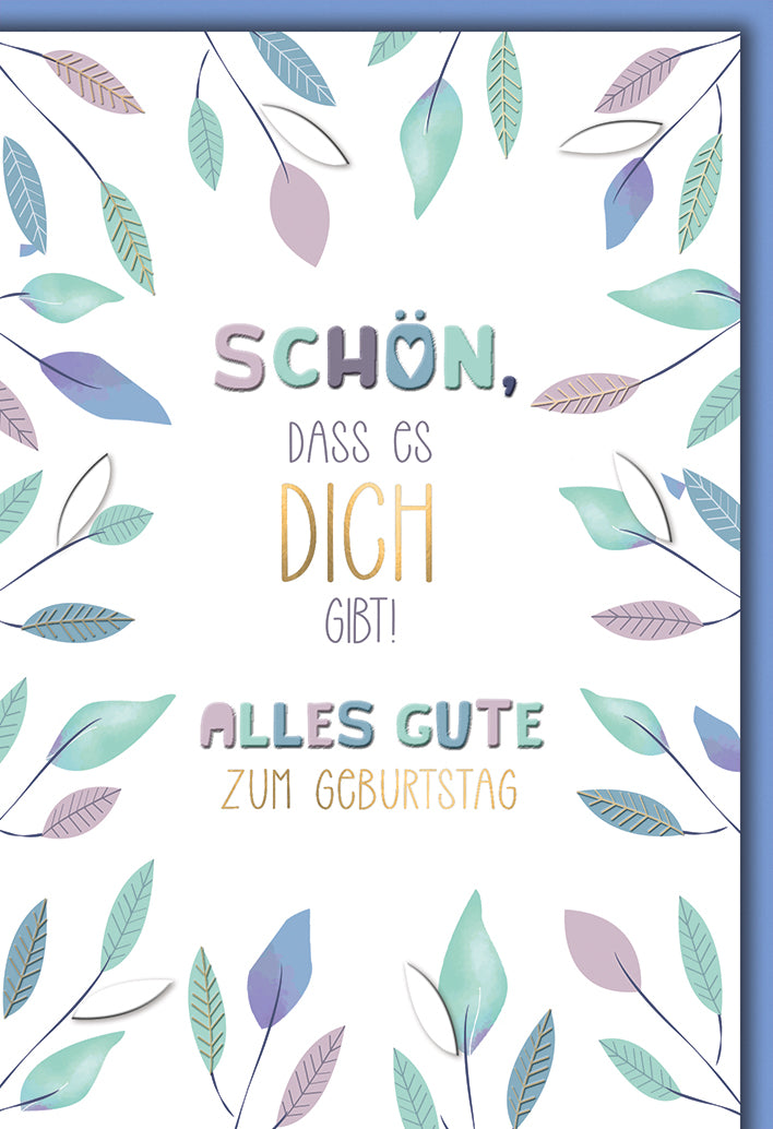 Geburtstagskarte Elegant: Aquarell-Blätter in Pastell mit emotionalem Spruch