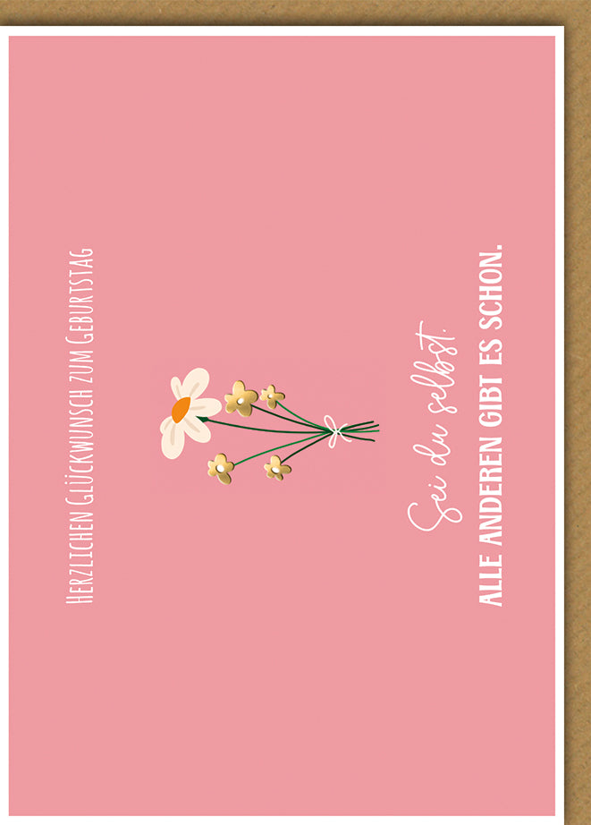 Geburtstagskarte Elegant: Aquarell-Blumenstrauß in Rosa mit floralen Elementen