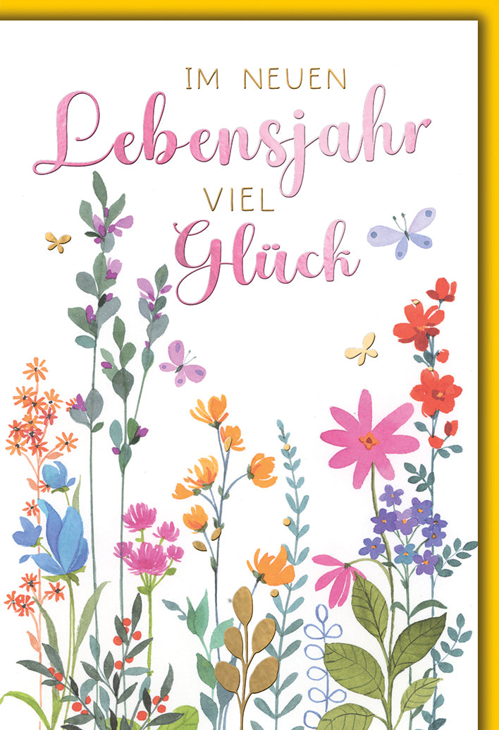 Geburtstagskarte Elegant: Aquarell-Wildblumen in Pastell mit Glückwunsch-Text