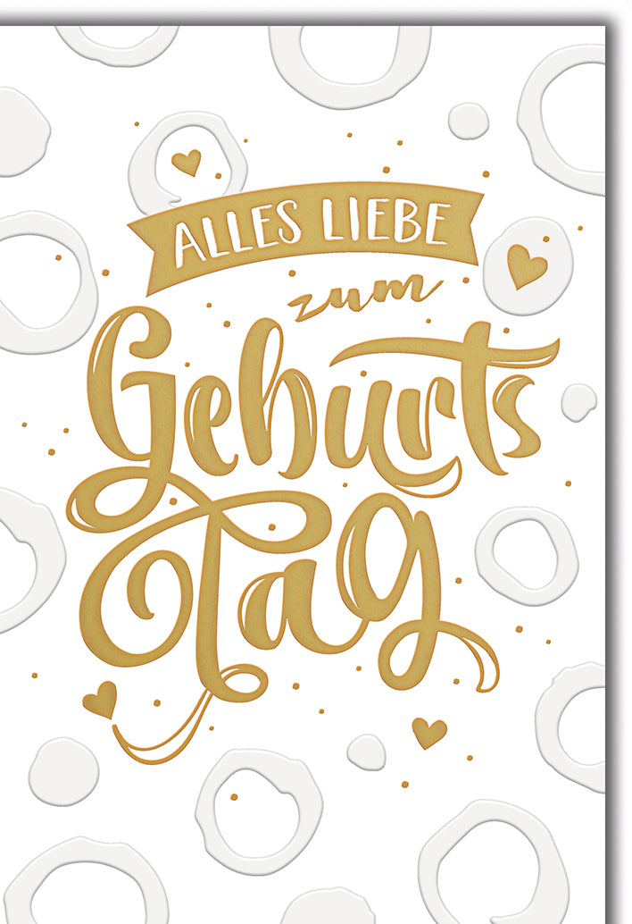 Geburtstagskarte Elegant: Goldene Kalligrafie mit romantischen Kringel-Mustern