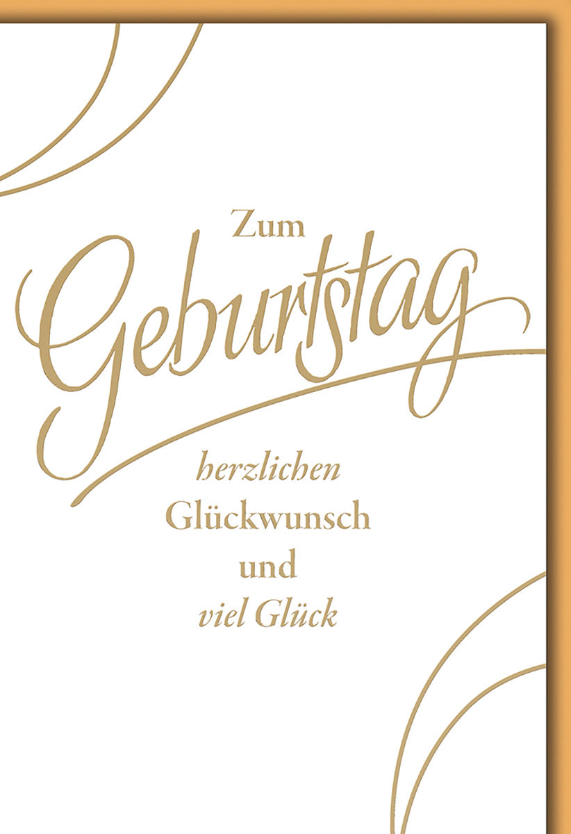 Geburtstagskarte elegant: Goldene Schrift auf weißem Hintergrund, stilvoll und zeitlos für besondere Anlässe