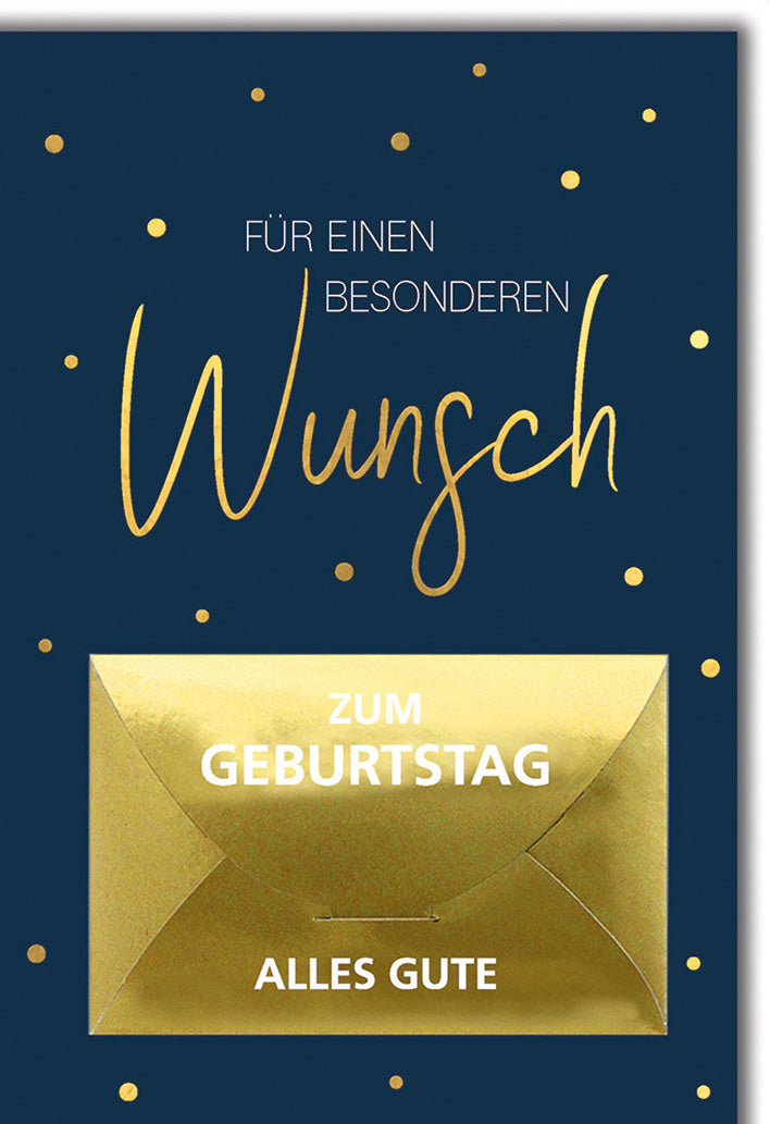 Geburtstagskarte Elegant: Goldenes Kuvert-Motiv auf Navy-Blau mit Sternen-Design