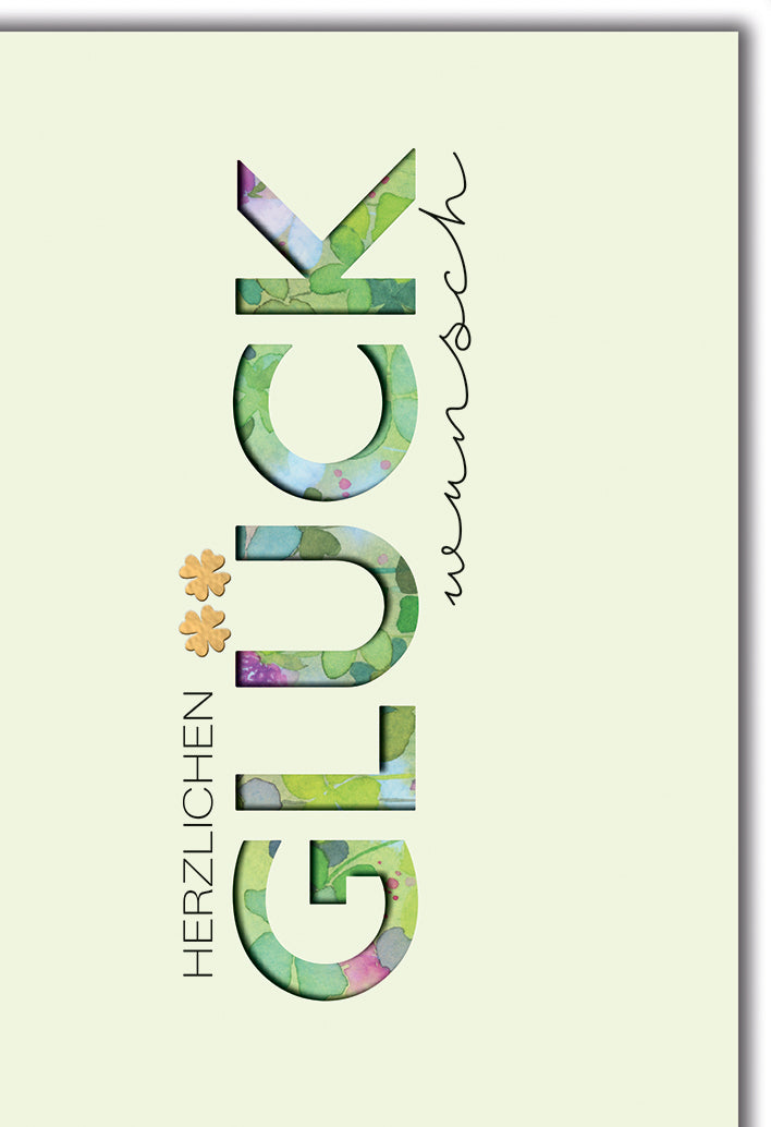Geburtstagskarte Elegant: HERZLICHEN GLÜCKwunsch in Aquarell-Blättern, gestanzt