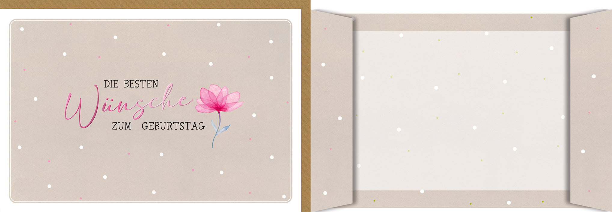 Geburtstagskarte Elegant: Rosa Aquarell-Blume auf Beige mit zartem Punktmuster