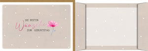 Geburtstagskarte Elegant: Rosa Aquarell-Blume auf Beige mit zartem Punktmuster