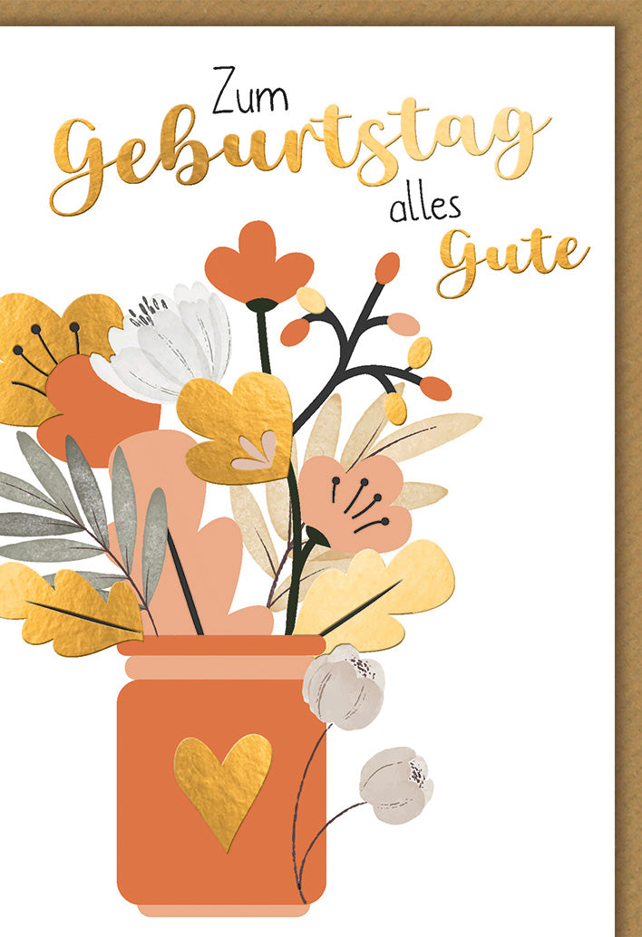 Geburtstagskarte Elegant: Stilisierte Blumen-Vase in warmen Herbsttönen, romantisch