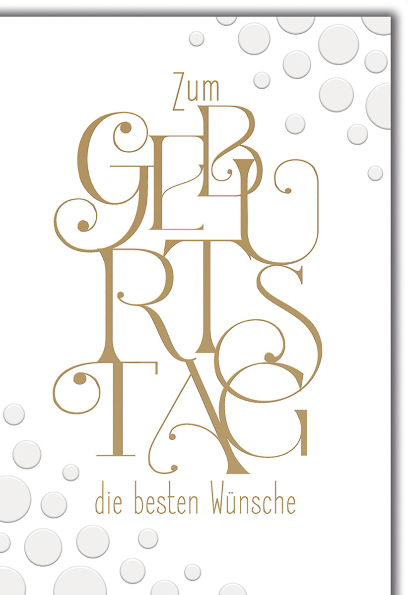 Geburtstagskarte elegant: Stilvolle Typografie in Gold mit dezenten Kreisen für zeitlose Geburtstagswünsche