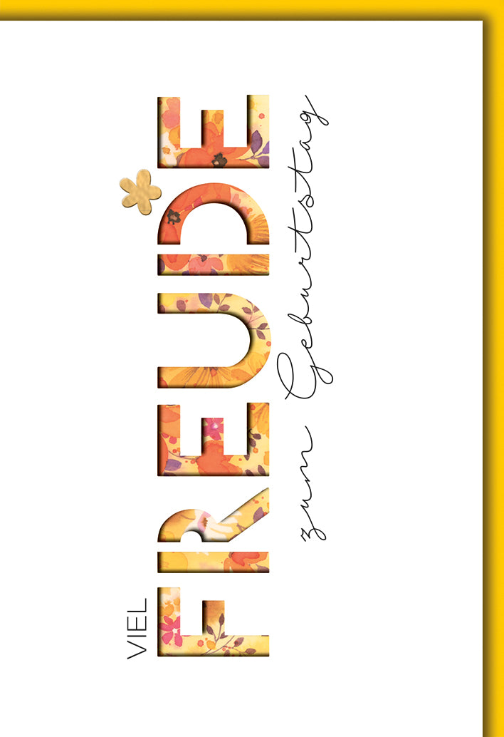 Geburtstagskarte Elegant: VIEL FREUDE Schriftzug in Herbst-Aquarell mit Blütenmotiven