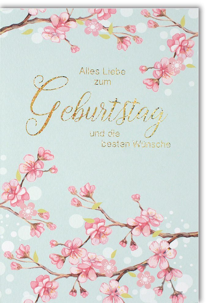 Geburtstagskarte: Eleganter Blumengruß mit Rosa Goldschrift & Folienprägung – Stilvolle Glückwünsche mit Kuvert