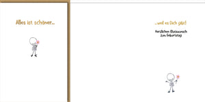 Geburtstagskarte Emotional: Stick-Figur mit Blume und romantischem Spruch, elegant