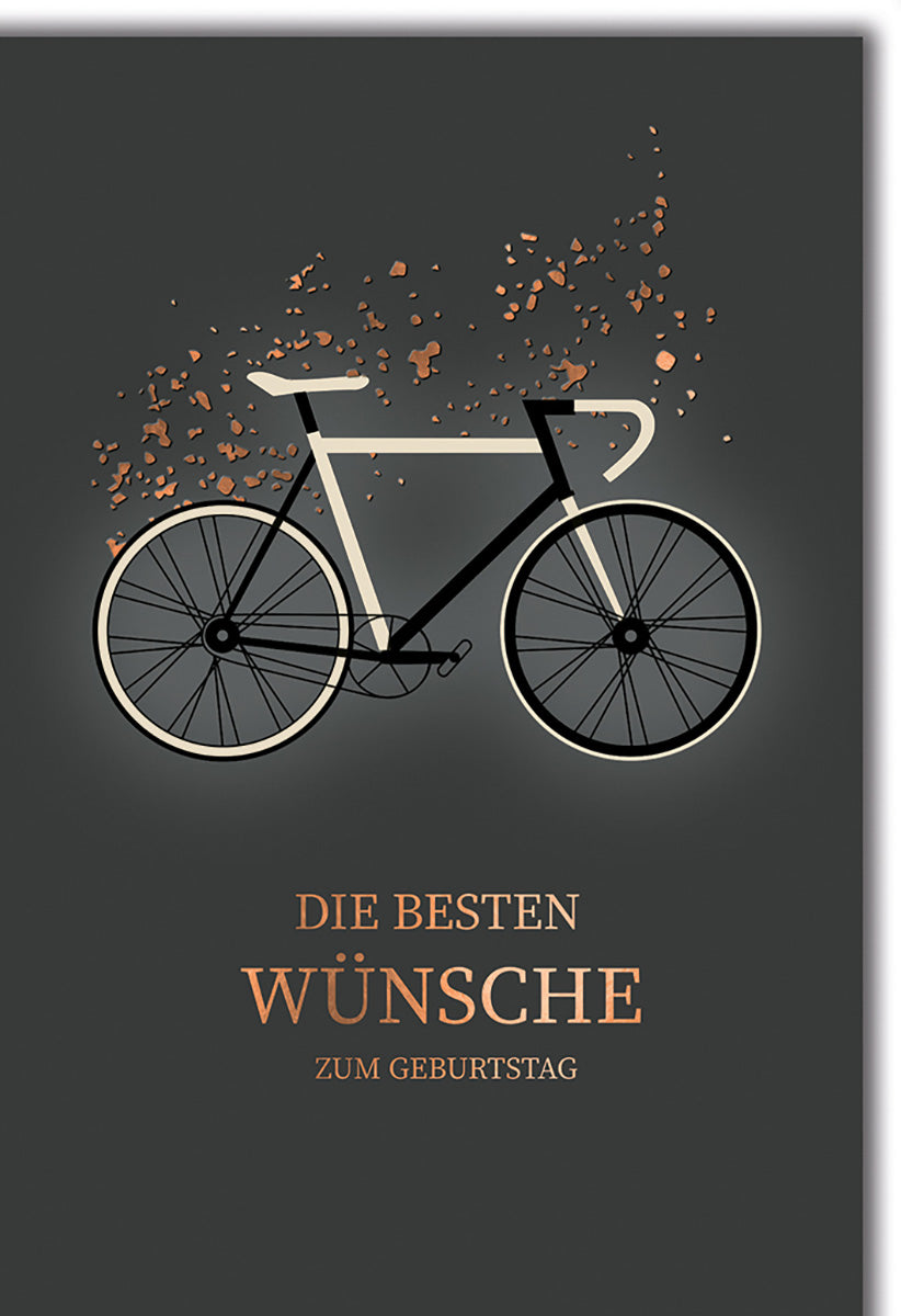 Geburtstagskarte für Radfahrer: Stilvolles Fahrrad-Design in Schwarz und Kupfer mit Funken-Effekt
