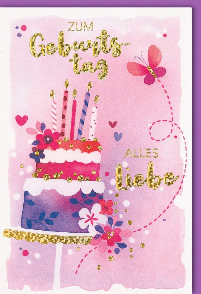 Geburtstagskarte Elegant – Schimmernde Folienprägung & Naturkarton, mit Kuvert. „Zum Geburtstag alles Liebe“