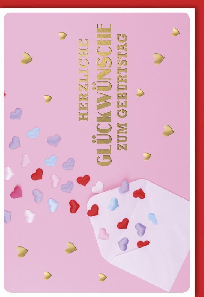 Geburtstagskarte: Eleganter Herzchen-Glanz in Rosa & Pink mit Folienprägung - Stilvolle Glückwünsche mit Kuvert