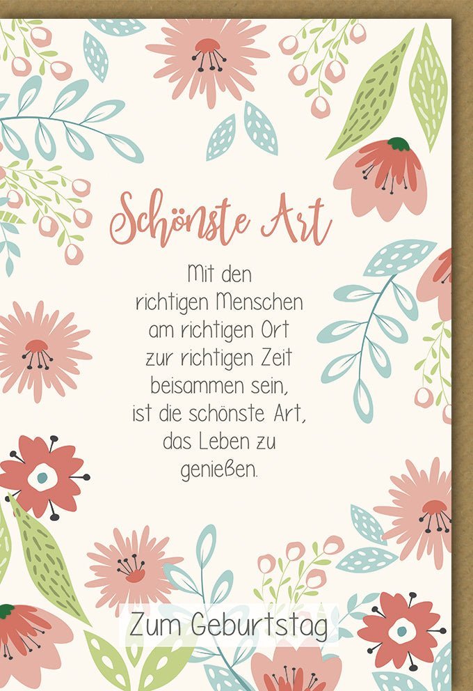 Geburtstagskarte "Mit den richtigen Menschen" – Elegante Pastellblumen für Frauen, Freunde & Familie, inklusive Kuvert
