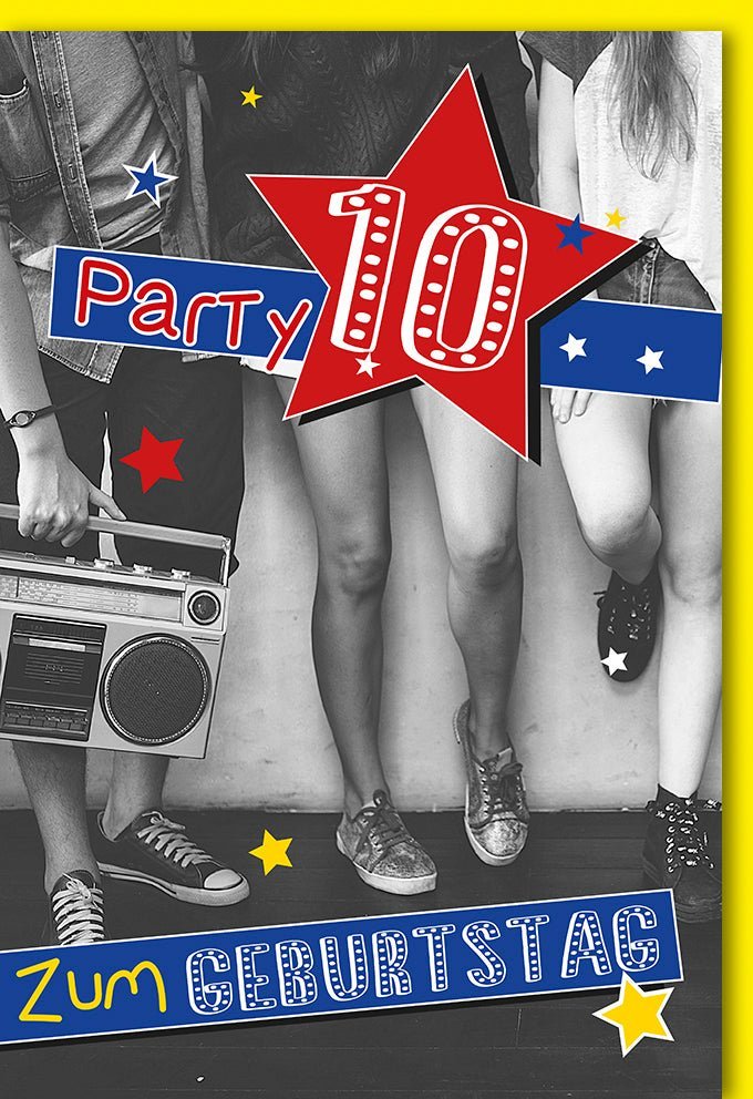 Geburtstagskarte 10. Jubiläum – Glänzende Folienprägung & stilvolles Design für Teenager-Party, mit passendem Kuvert